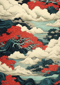 Ilustración digital jardin japones